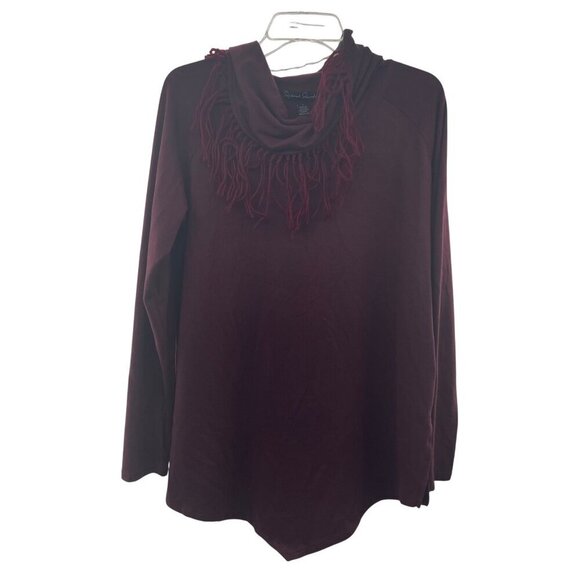 French Laundry Tops - French Laundry Womens Cowl Neck Top Long Sleeve Maroon Size Large Fringe
